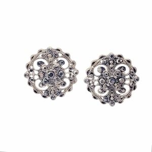 0013 Elegant Silver Marcasite Medallion Disc Stud Clip Earrings
